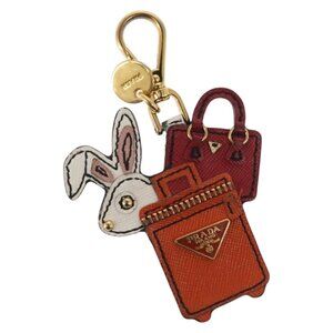 PRADA Key Holder Safiano leather Orange Auth 159187